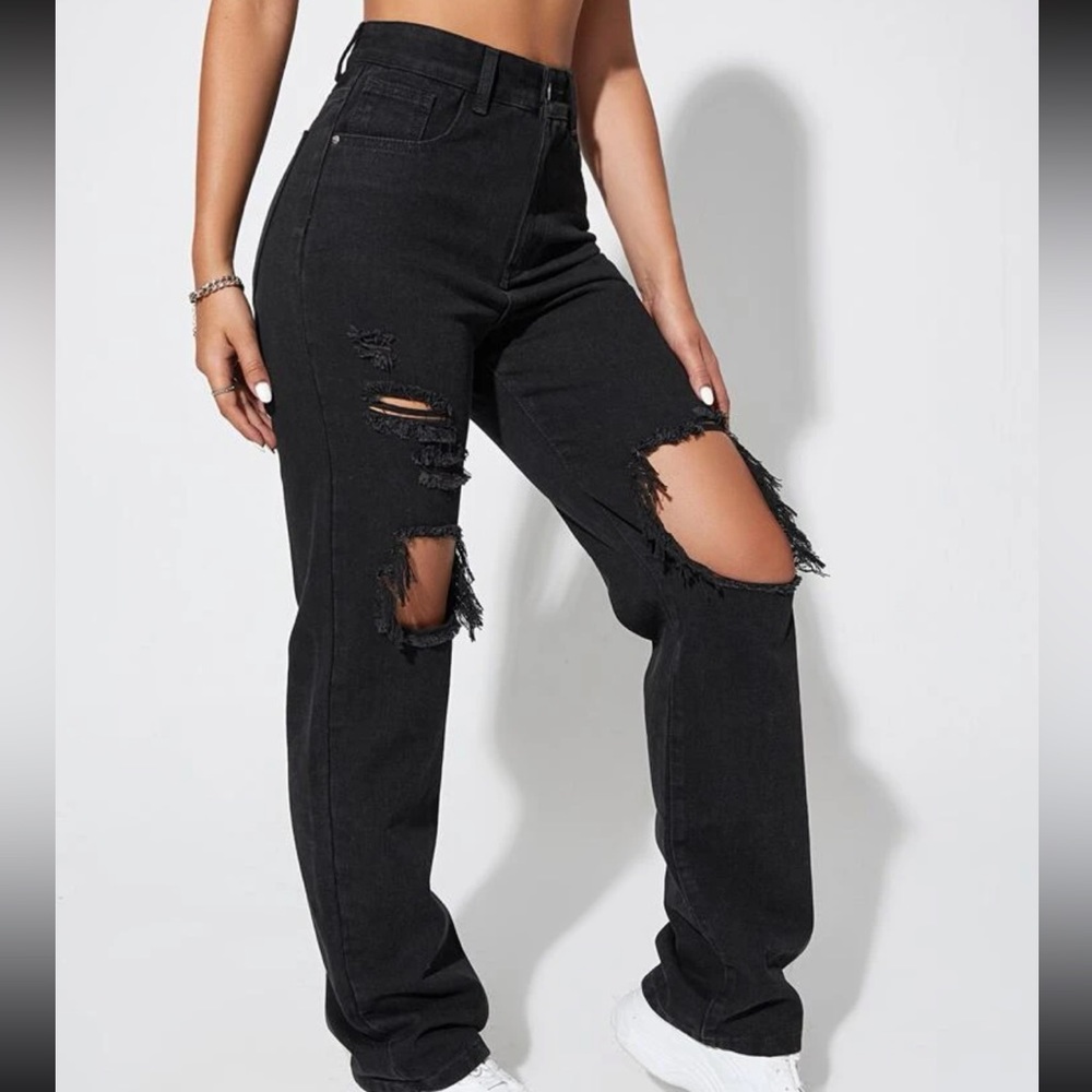 Black washed ripped boyfriend jeans